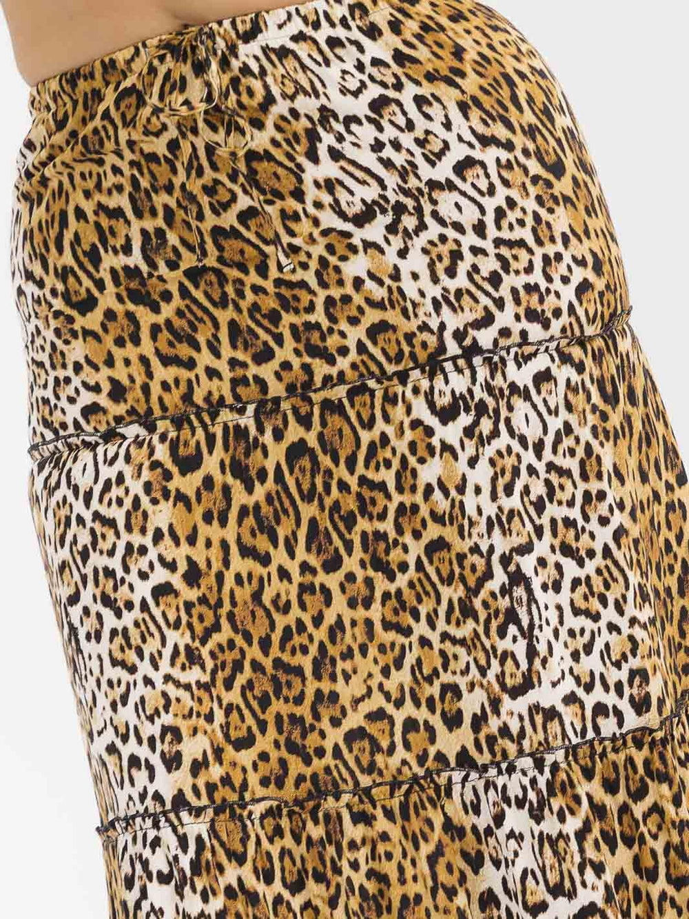 WOMEN'S ELASTIC WAIST TIERED ANIMAL PRINT MAXI SKIRT