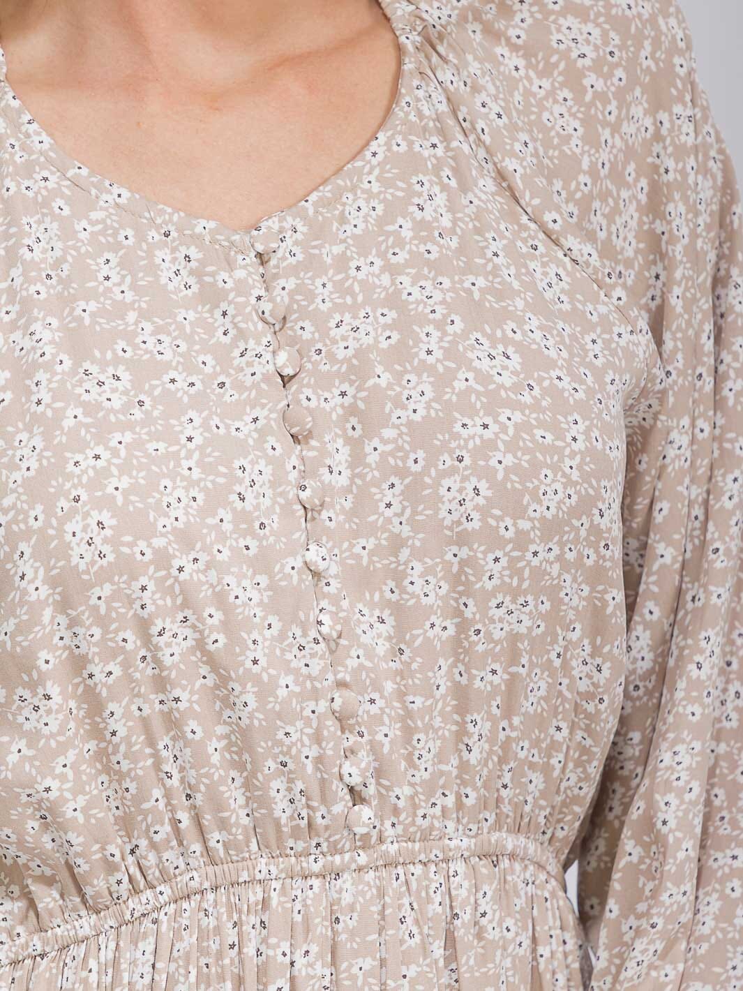 WOMEN'S LONG SLEEVE BUTTON UP POCKETS ELASTIC WAIST FLORAL MAXI DRESS