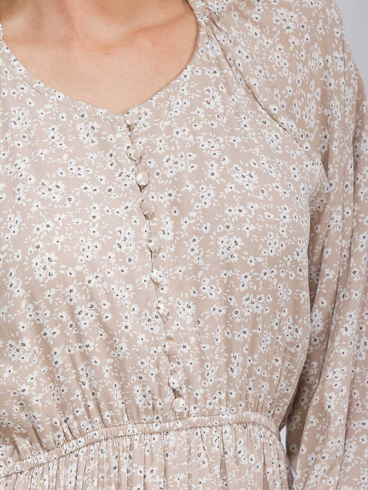 WOMEN'S LONG SLEEVE BUTTON UP POCKETS ELASTIC WAIST FLORAL MAXI DRESS