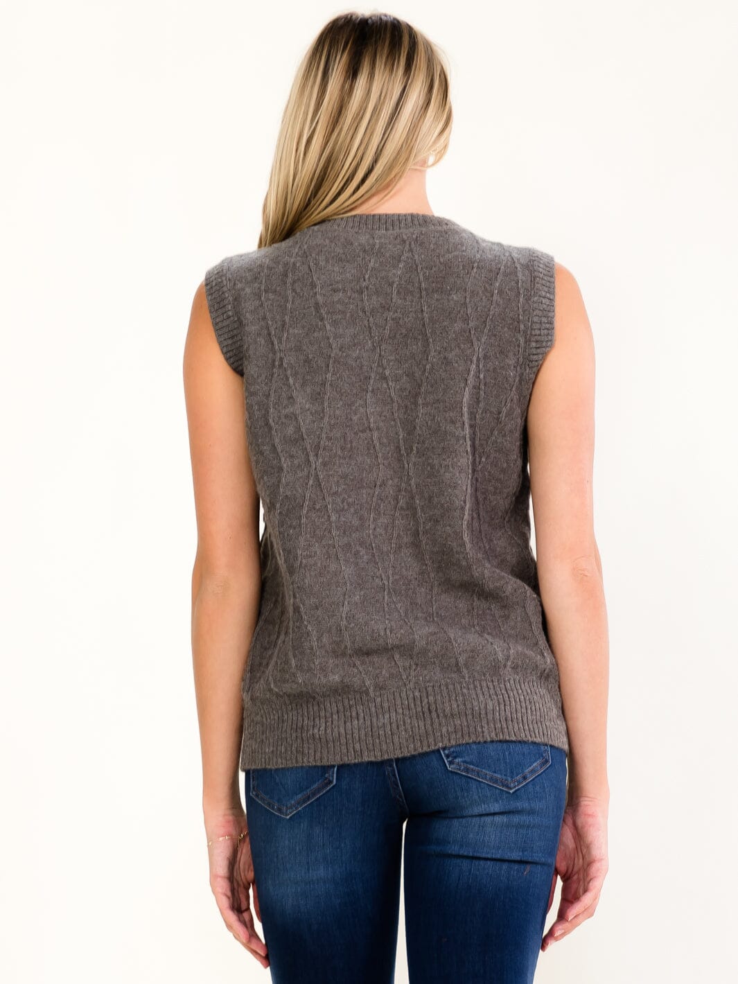 WOMEN'S SLEEVELESS V-NECK BUTTON UP FRONT POCKETS SWEATER VEST