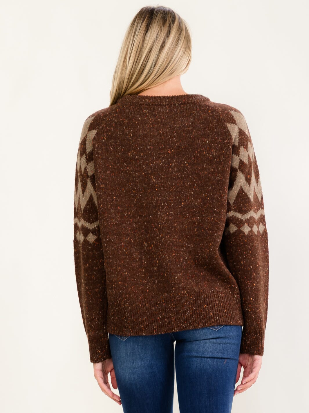 WOMEN'S LONG SLEEVE COLORBLOCK PRINT PULLOVER SWEATER