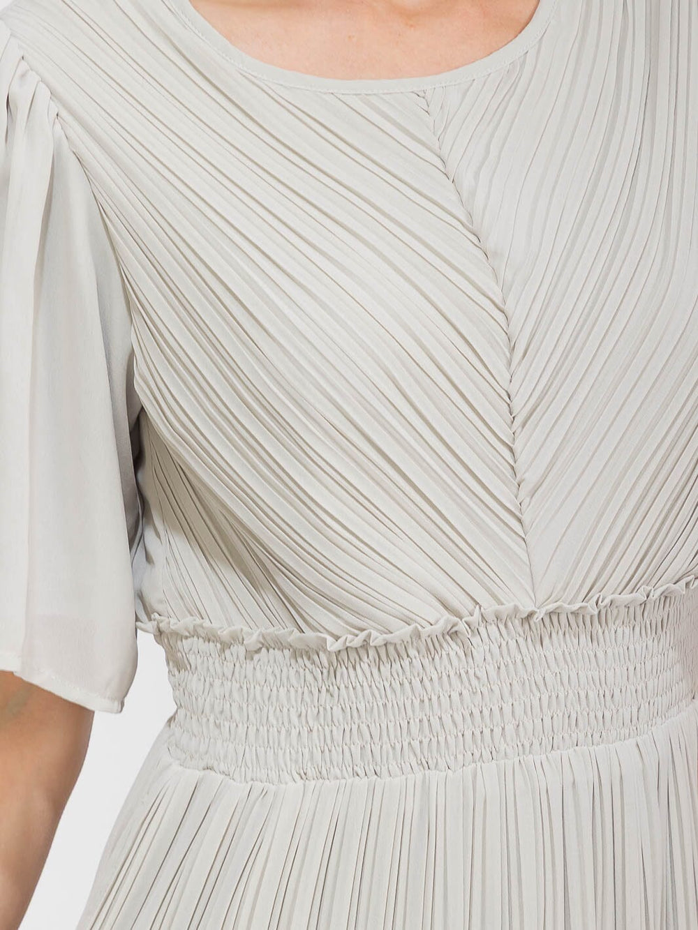 WOMEN'S SHORT SLEEVE SMOCK WAIST PLEATED MAXI DRESS