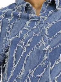 WOMEN'S LONG SLEEVE BUTTON CLOSURE DENIM DISTRESS SHACKET