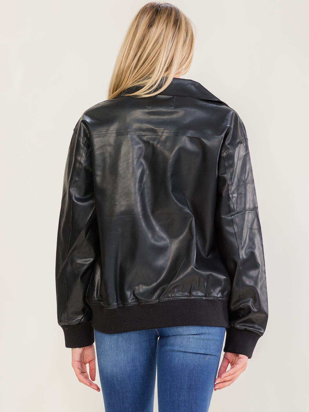 WOMEN'S LONG SLEEVE ZIPPER CLOSURE POCKETS PU PLEATHER JACKETS