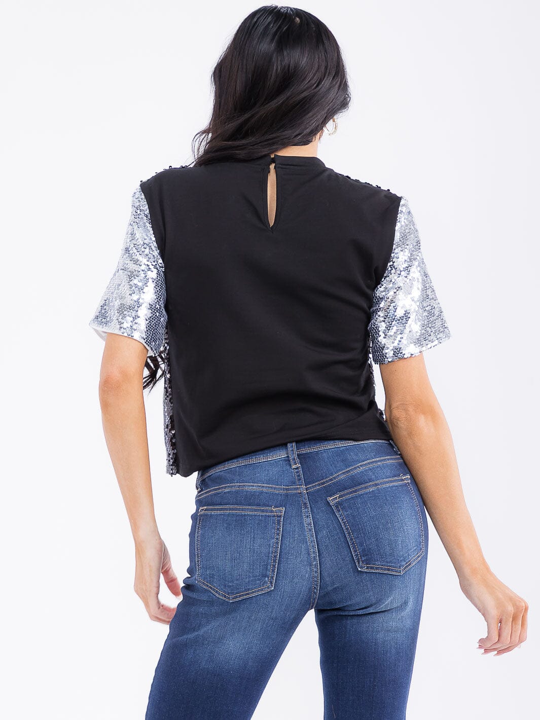 WOMEN'S SHORT SLEEVE MULTI SEQUINS BLOUSE