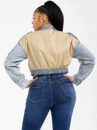 WOMEN'S LONG SLEEVE BUTTON CLOSURE FRONT POCKET DENIM CONTRAST JACKET