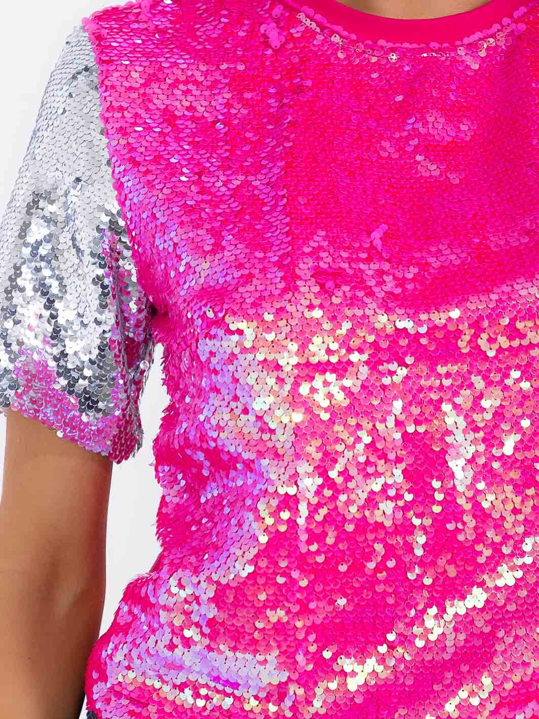 WOMEN'S SHORT SLEEVE MULTI SEQUINS BLOUSE