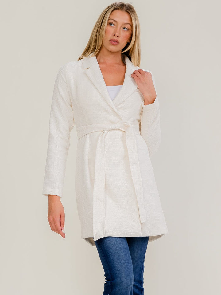 WOMEN'S LONG SLEEVE BUTTON CLOSURE BACK CUT OUT SELF TIE COAT