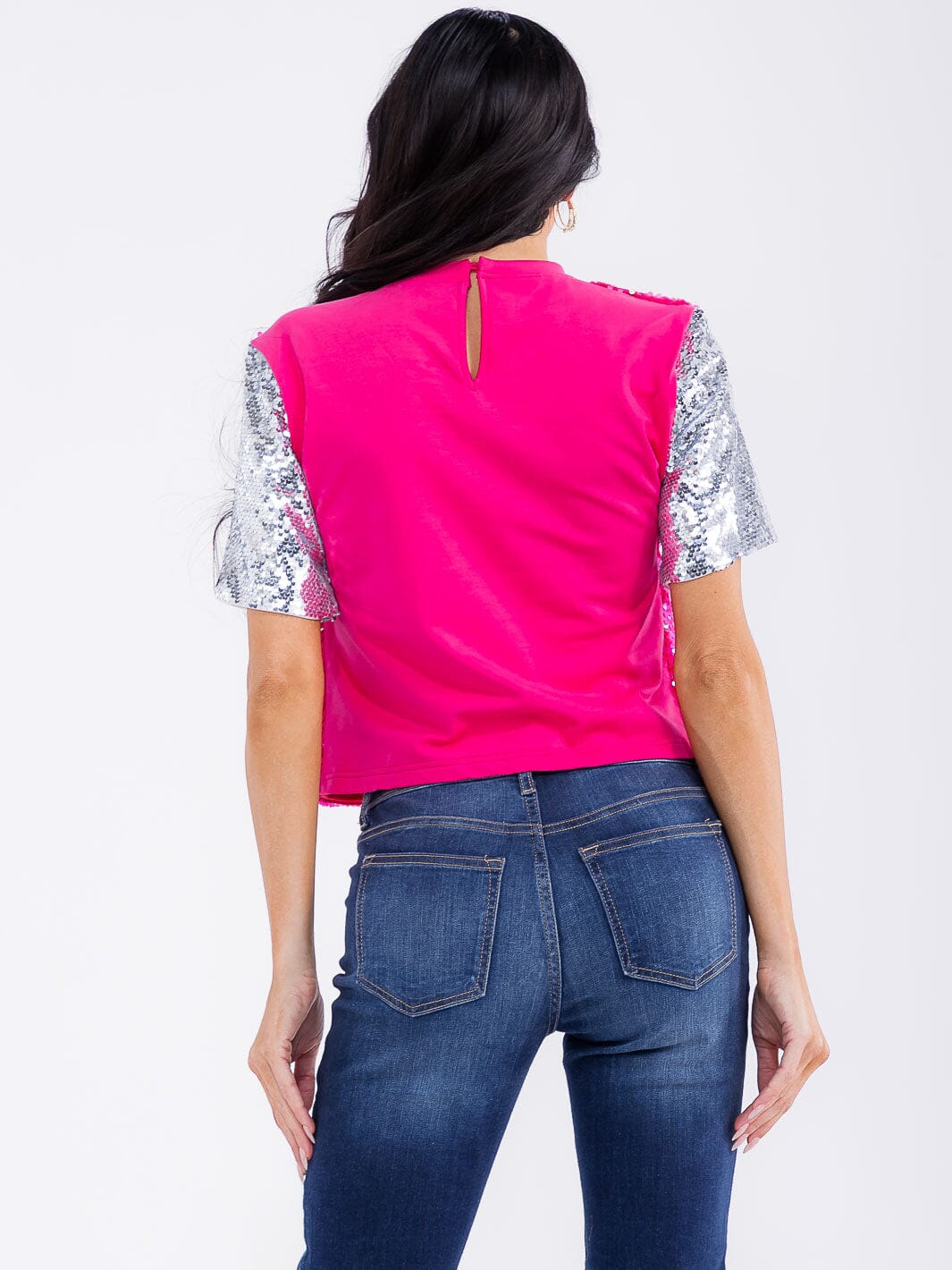 WOMEN'S SHORT SLEEVE MULTI SEQUINS BLOUSE