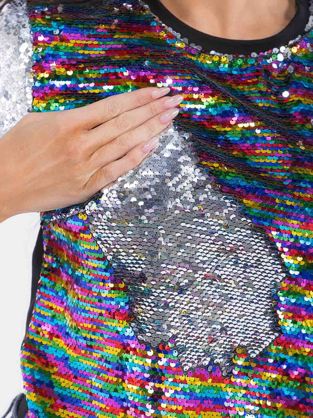 WOMEN'S SHORT SLEEVE MULTI SEQUINS BLOUSE