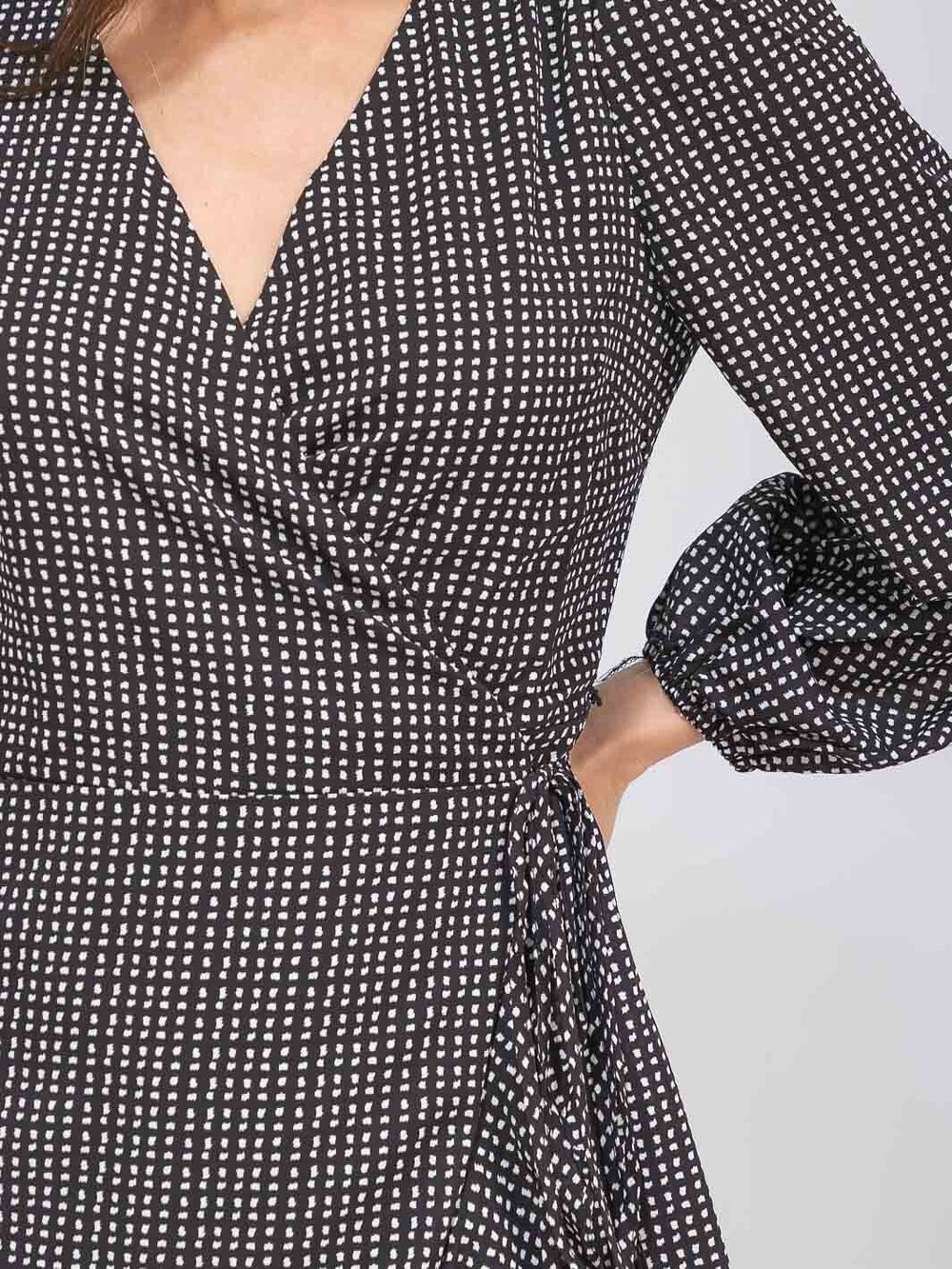 WOMEN'S LONG SLEEVE RUFFLE PLAID WRAP MAXI DRESS