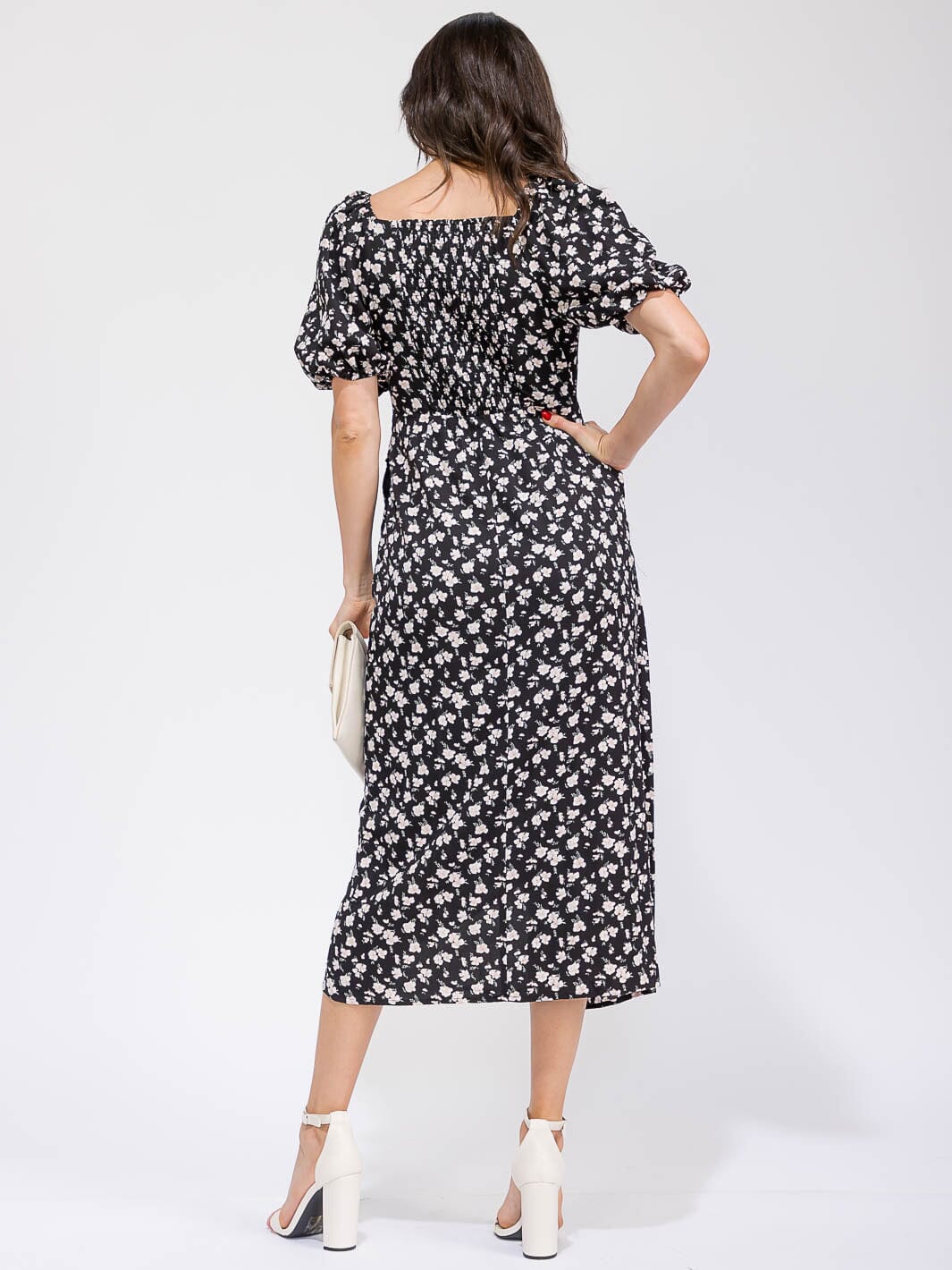 WOMEN'S SHORT SLEEVE FRONT POCKETS SURPLICE FLORAL MAXI DRESS