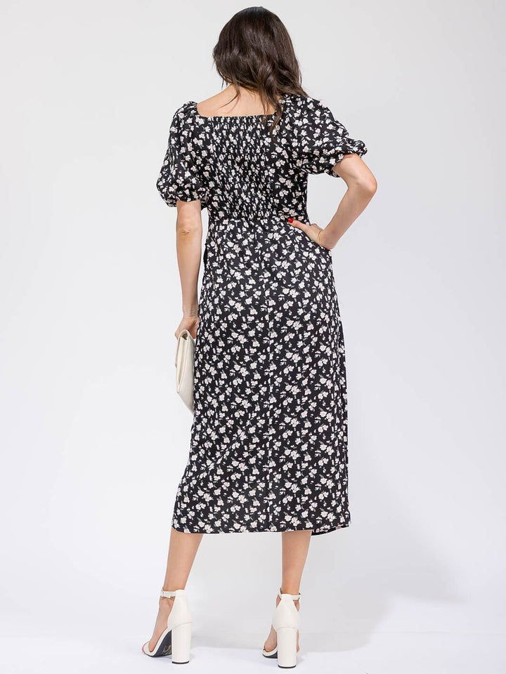 WOMEN'S SHORT SLEEVE FRONT POCKETS SURPLICE FLORAL MAXI DRESS