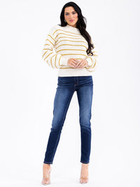 WOMEN'S LONG SLEEVE BACK BUTTON UP KNITTED PULLOVER SWEATER