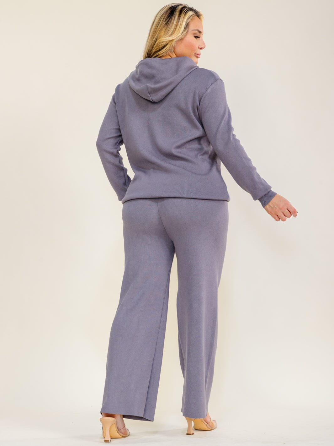 PLUS SIZE LONG SLEEVE HOODED SWEATER & ELASTIC WAIST WIDE LEG PANTS 2PC. SET