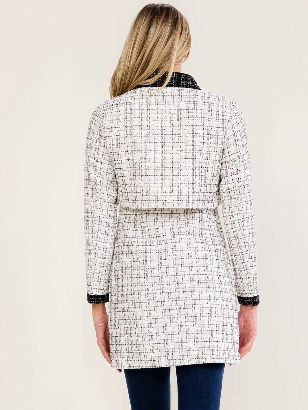 WOMEN'S LONG SLEEVE BUTTON CLOSURE FRONT POCKETS TWEED COAT