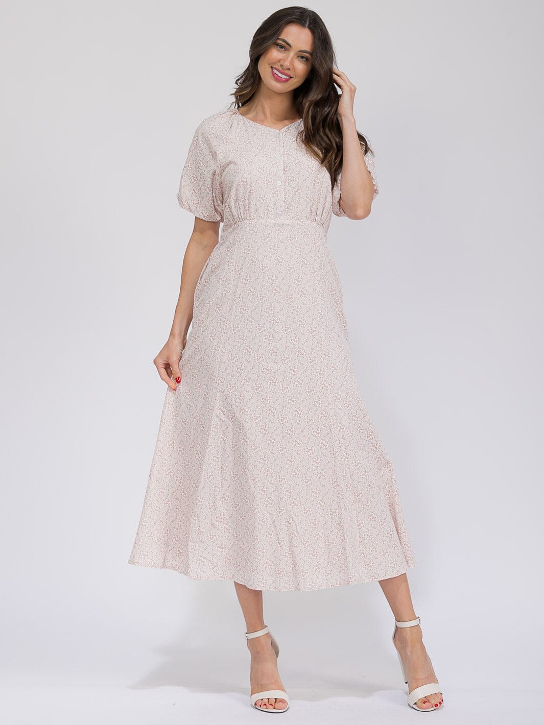 WOMEN'S SHORT SLEEVE BUTTON UP POCKETS FLORAL MAXI DRESS