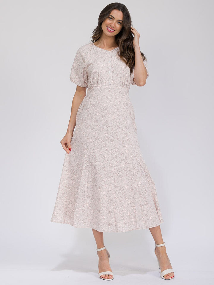 WOMEN'S SHORT SLEEVE BUTTON UP POCKETS FLORAL MAXI DRESS
