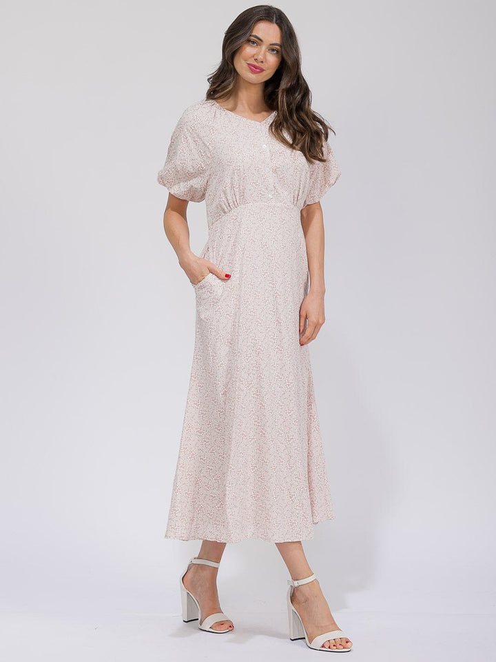 WOMEN'S SHORT SLEEVE BUTTON UP POCKETS FLORAL MAXI DRESS