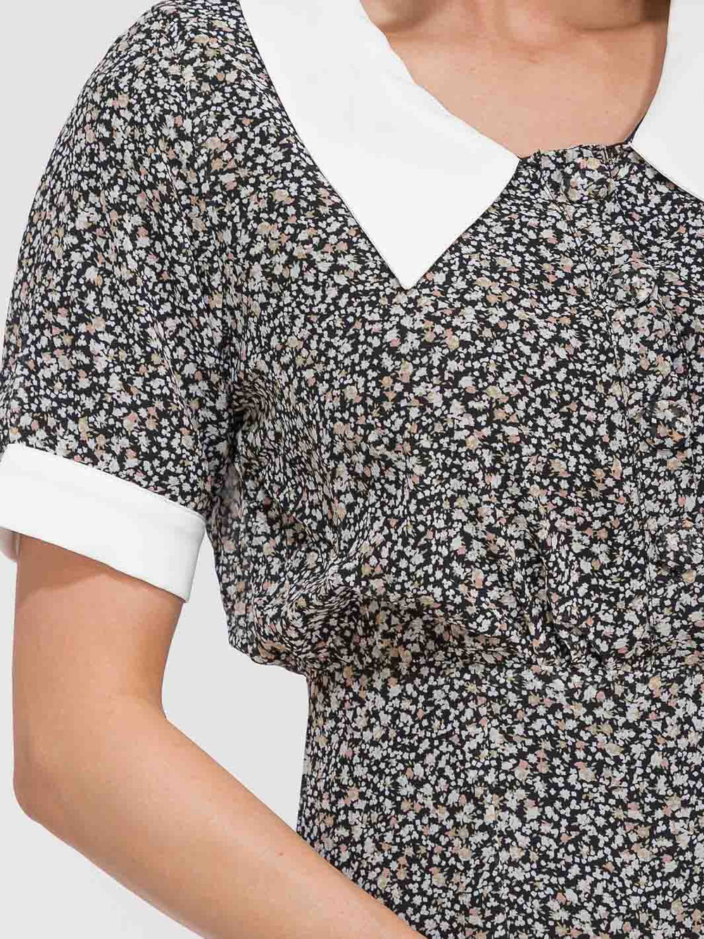 WOMEN'S SHORT SLEEVE BUTTON UP COLORBLOCK FLORAL MIDI DRESS