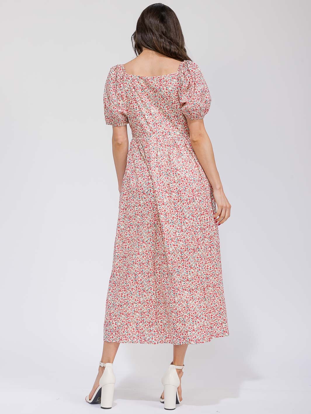 WOMEN'S SHORT SLEEVE BUTTON UP POCKETS FLORAL MAXI DRESS