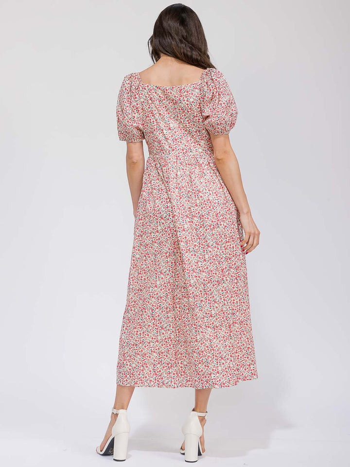 WOMEN'S SHORT SLEEVE BUTTON UP POCKETS FLORAL MAXI DRESS