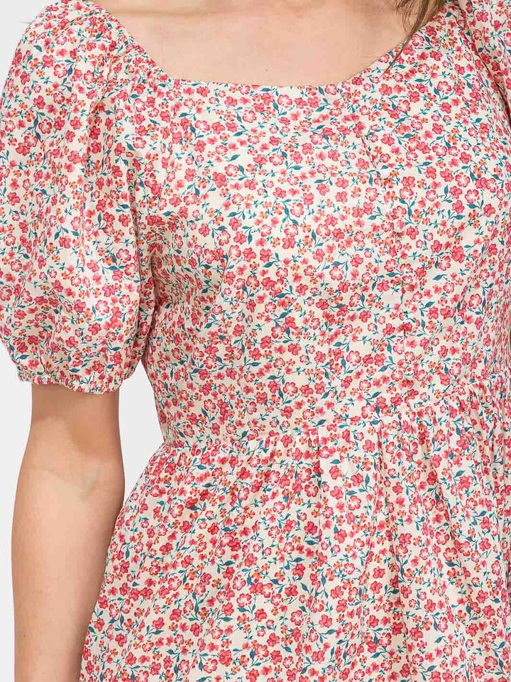 WOMEN'S SHORT SLEEVE BUTTON UP POCKETS FLORAL MAXI DRESS