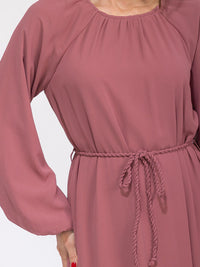 WOMEN'S LONG SLEEVES SELF TIE FRONT POCKETS MAXI DRESS