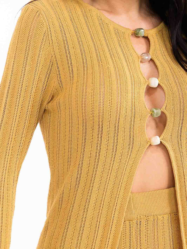 WOMEN'S LONG SLEEVE TOP & WIDE LEG PANTS KNITTED 2PC. SET