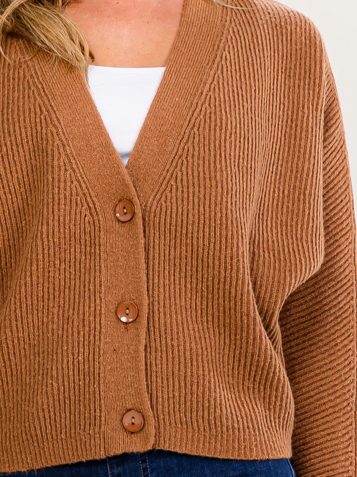WOMEN'S LONG SLEEVE V-NECK BUTTON UP KNIT SWEATER