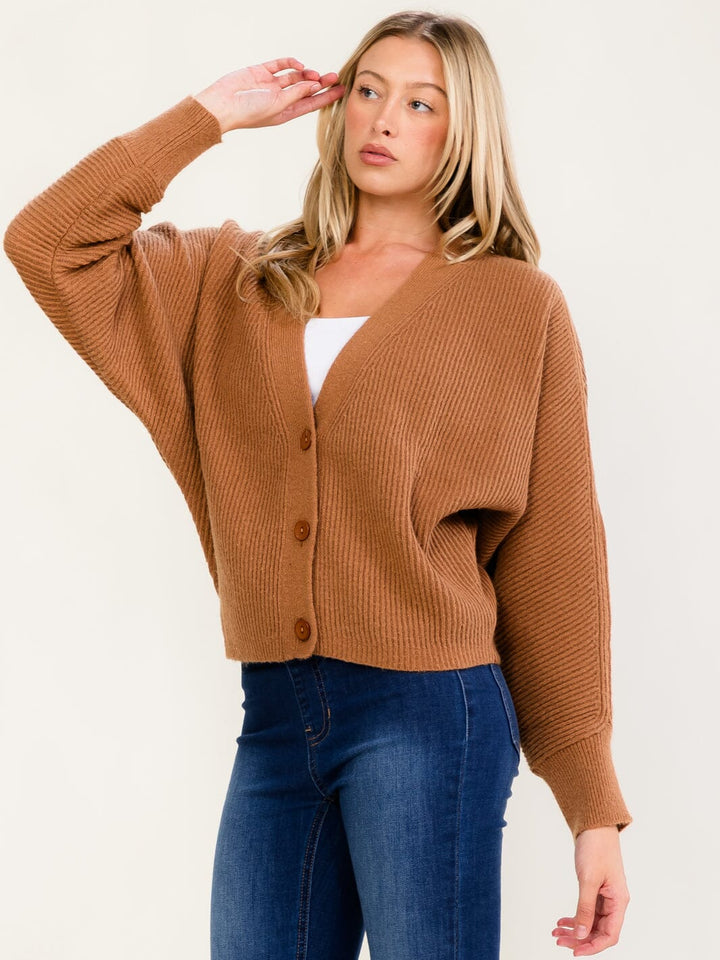WOMEN'S LONG SLEEVE V-NECK BUTTON UP KNIT SWEATER