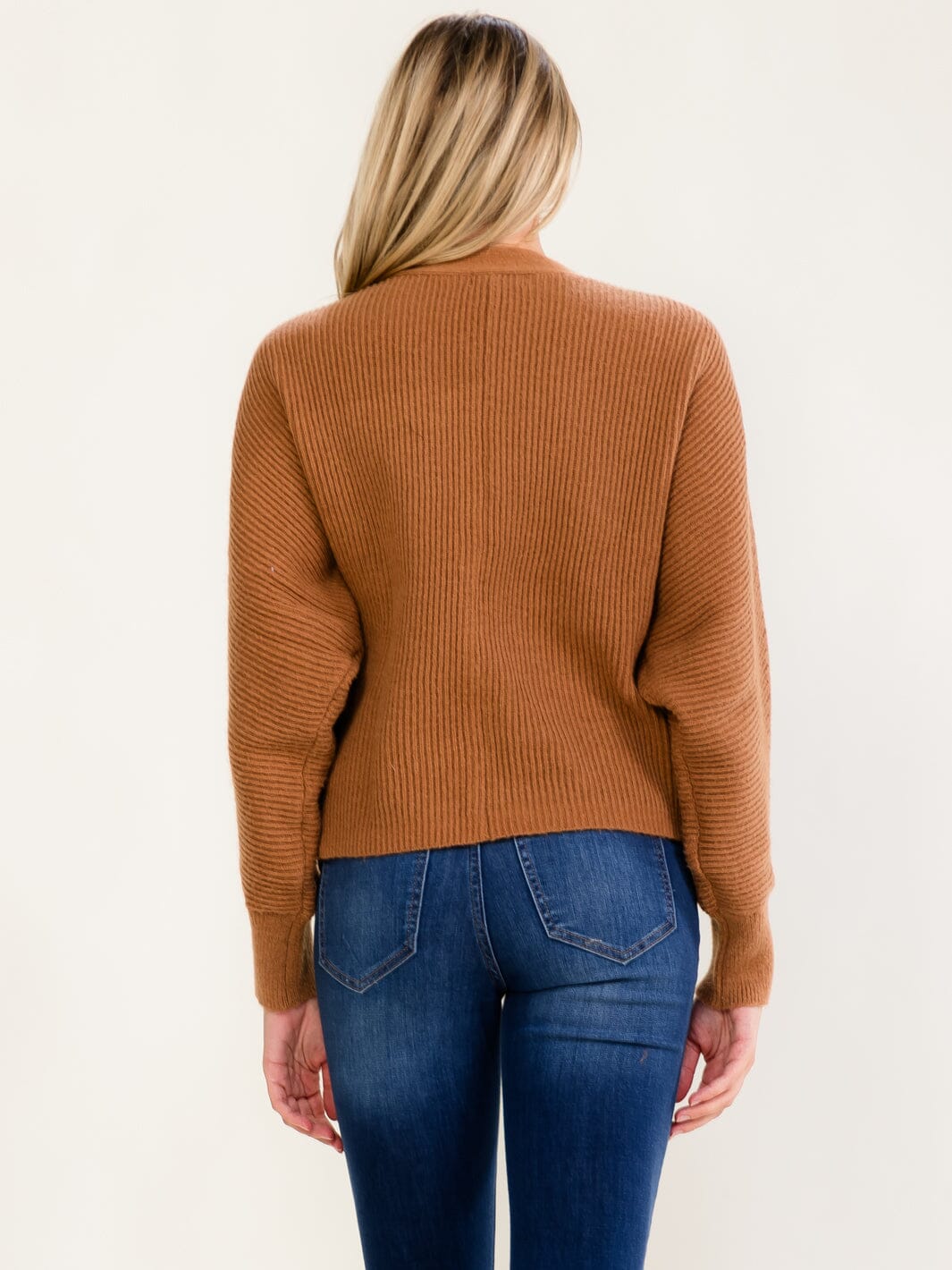 WOMEN'S LONG SLEEVE V-NECK BUTTON UP KNIT SWEATER