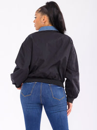 WOMEN'S LONG SLEEVE BUTTON CLOSURE FRONT POCKETS DENIM CONTRAST JACKET