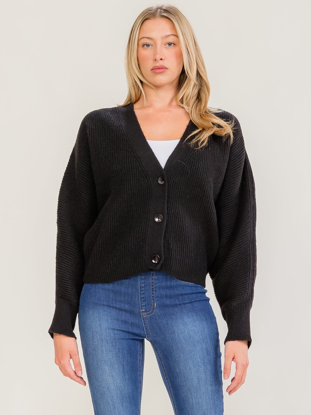WOMEN'S LONG SLEEVE V-NECK BUTTON UP KNIT SWEATER