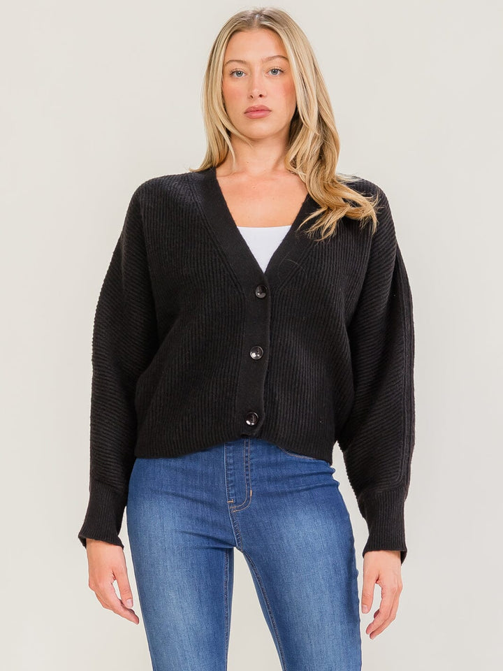 WOMEN'S LONG SLEEVE V-NECK BUTTON UP KNIT SWEATER
