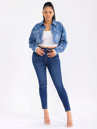 WOMEN'S LONG SLEEVE BUTTON CLOSURE DENIM TIE DYE JACKET