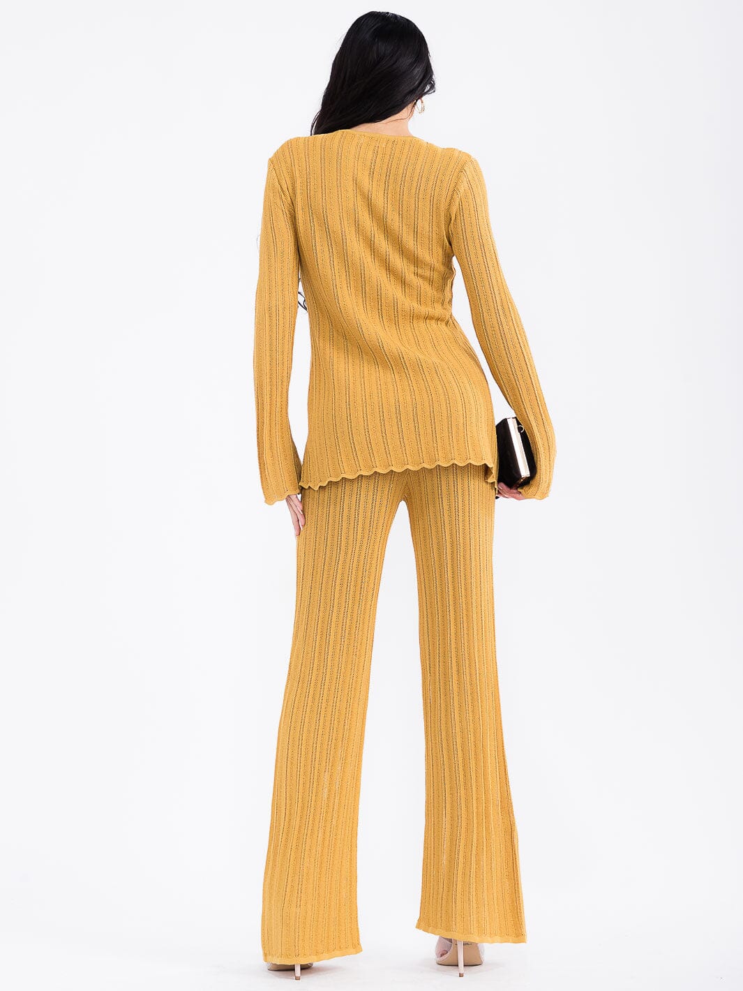 WOMEN'S LONG SLEEVE TOP & WIDE LEG PANTS KNITTED 2PC. SET