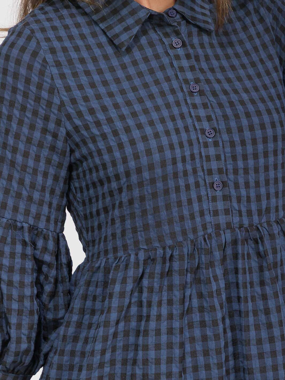 WOMEN'S 3/4 SLEEVES BUTTON UP POCKETS TIERED PLAID MAXI DRESS