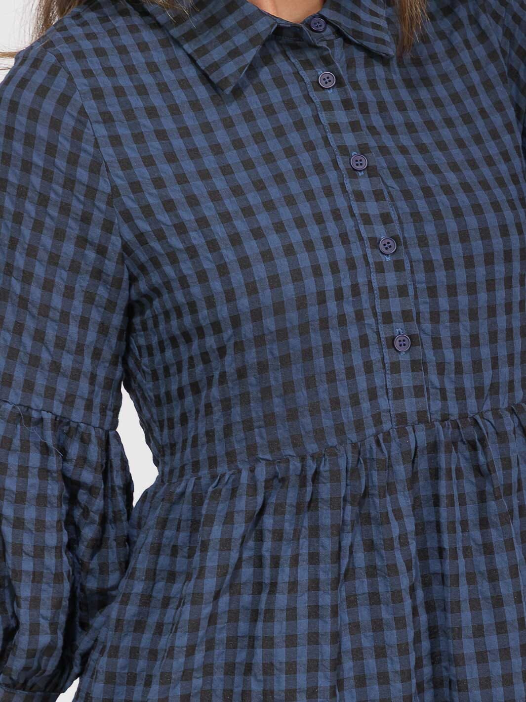 WOMEN'S 3/4 SLEEVES BUTTON UP POCKETS TIERED PLAID MAXI DRESS