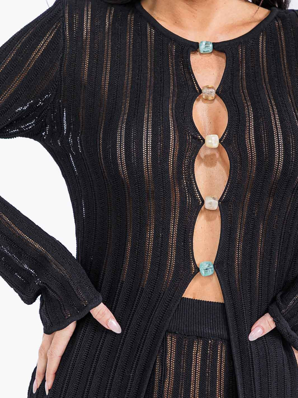 WOMEN'S LONG SLEEVE TOP & WIDE LEG PANTS KNITTED 2PC. SET