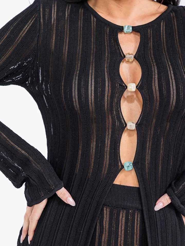 WOMEN'S LONG SLEEVE TOP & WIDE LEG PANTS KNITTED 2PC. SET