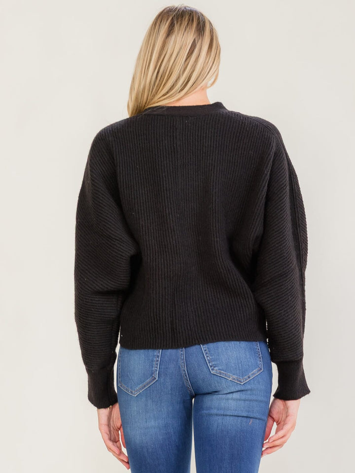WOMEN'S LONG SLEEVE V-NECK BUTTON UP KNIT SWEATER