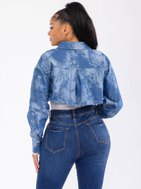 WOMEN'S LONG SLEEVE BUTTON CLOSURE DENIM TIE DYE JACKET