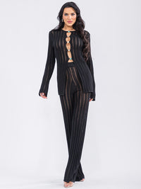WOMEN'S LONG SLEEVE TOP & WIDE LEG PANTS KNITTED 2PC. SET