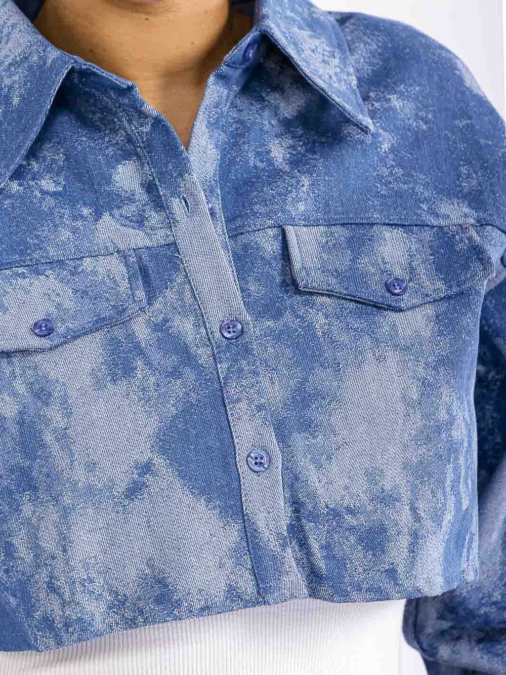 WOMEN'S LONG SLEEVE BUTTON CLOSURE DENIM TIE DYE JACKET