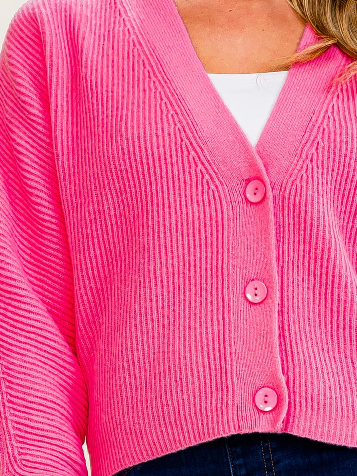WOMEN'S LONG SLEEVE V-NECK BUTTON UP KNIT SWEATER