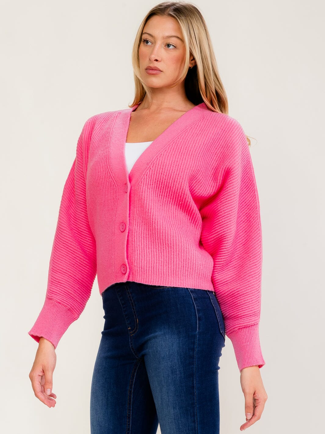WOMEN'S LONG SLEEVE V-NECK BUTTON UP KNIT SWEATER