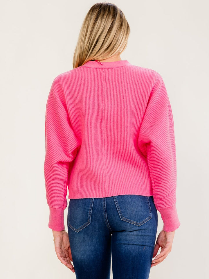 WOMEN'S LONG SLEEVE V-NECK BUTTON UP KNIT SWEATER