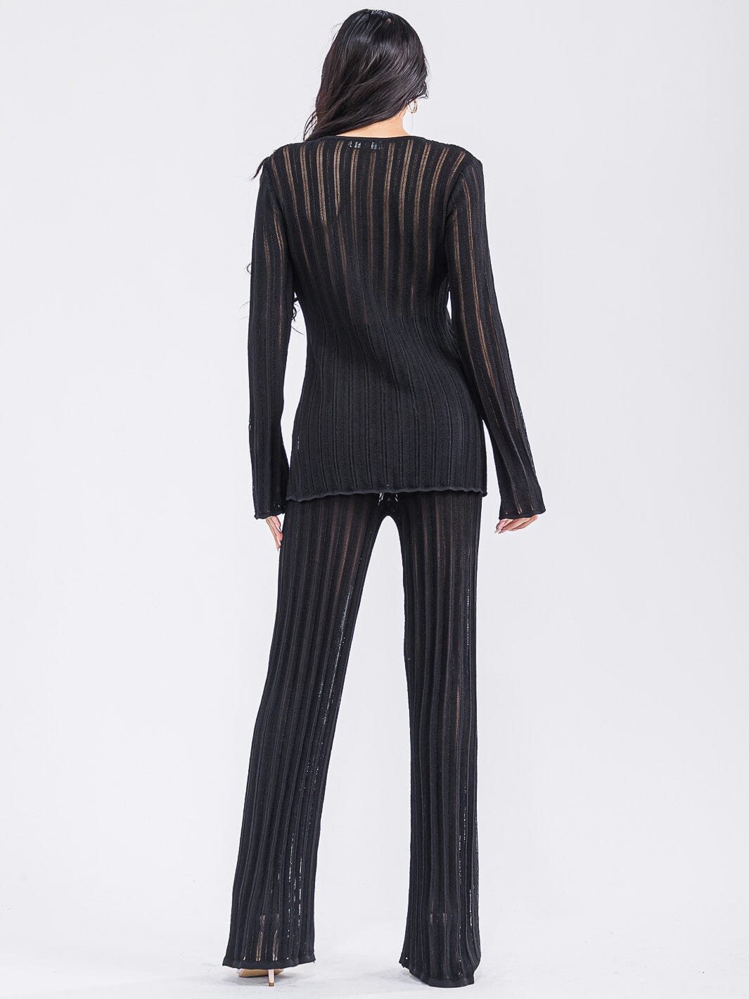 WOMEN'S LONG SLEEVE TOP & WIDE LEG PANTS KNITTED 2PC. SET