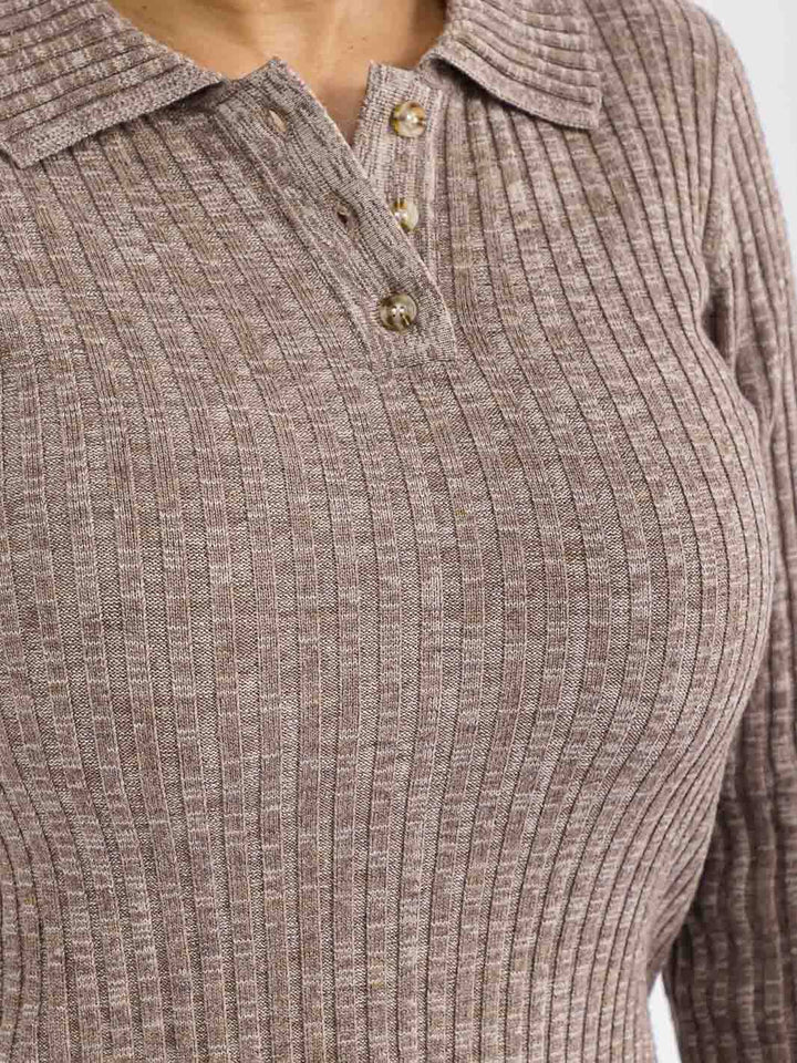 WOMEN'S LONG SLEEVE BUTTONS UP RIBBED BODYCON MIDI DRESS